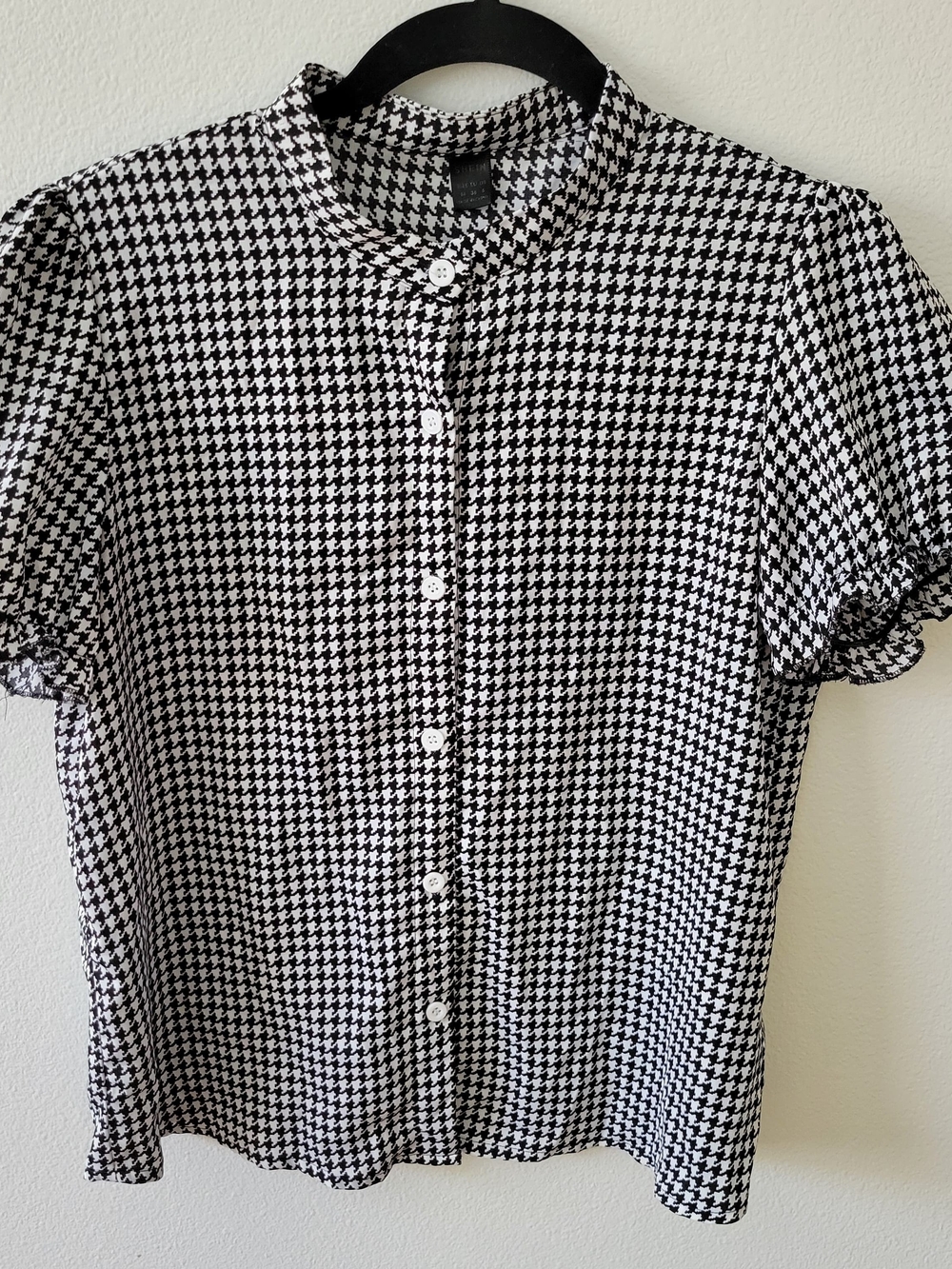 SHEIN Black and White Houndstooth Button Blouse